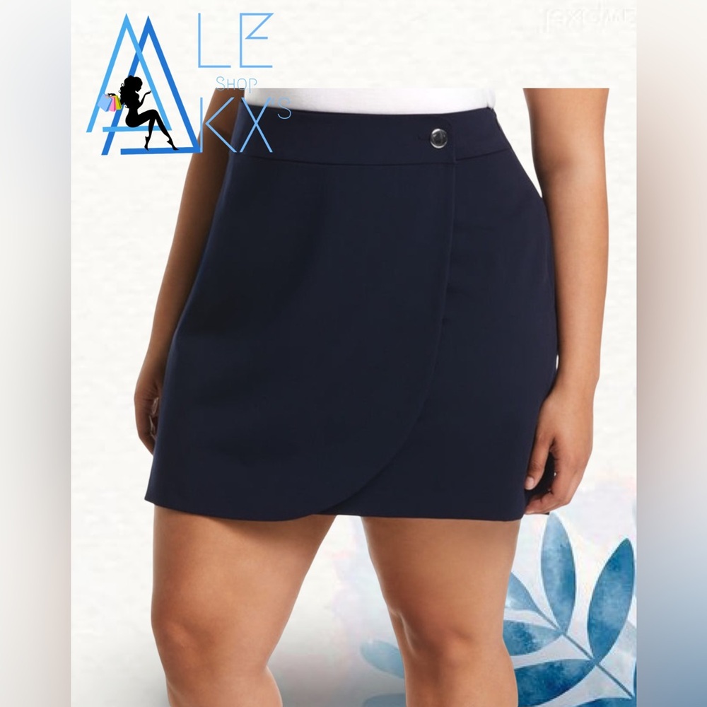 Rafaella Navy Blue women’s wrap Skirt with Button Detail.